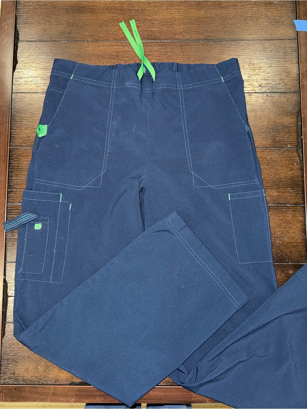 Carhartt Navy Scrub Pants with Green Drawstring Accents